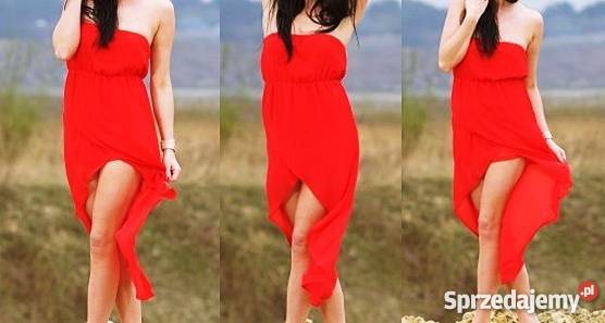 Paryska czerwona sukienka dłuższy tył mgiełka Kraków