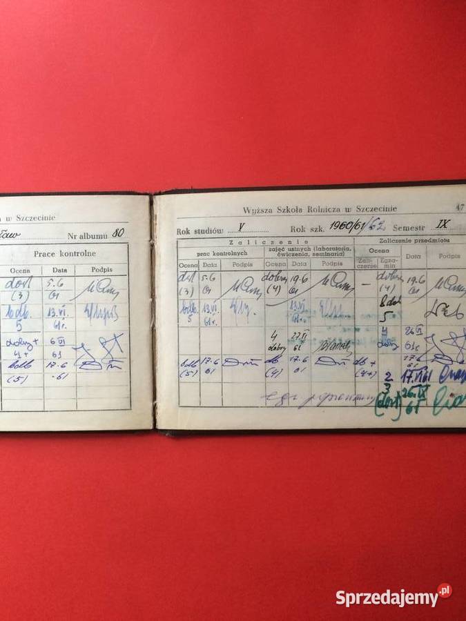 1589 Indeks Wyższej Szkoły Rolniczej zachodniopomorskie Szczecin