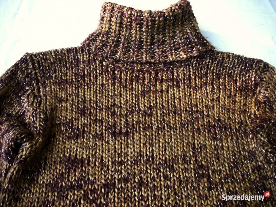 Sweter Golf Ciepły Gruby Splot Srebrna nić S M sprzedam