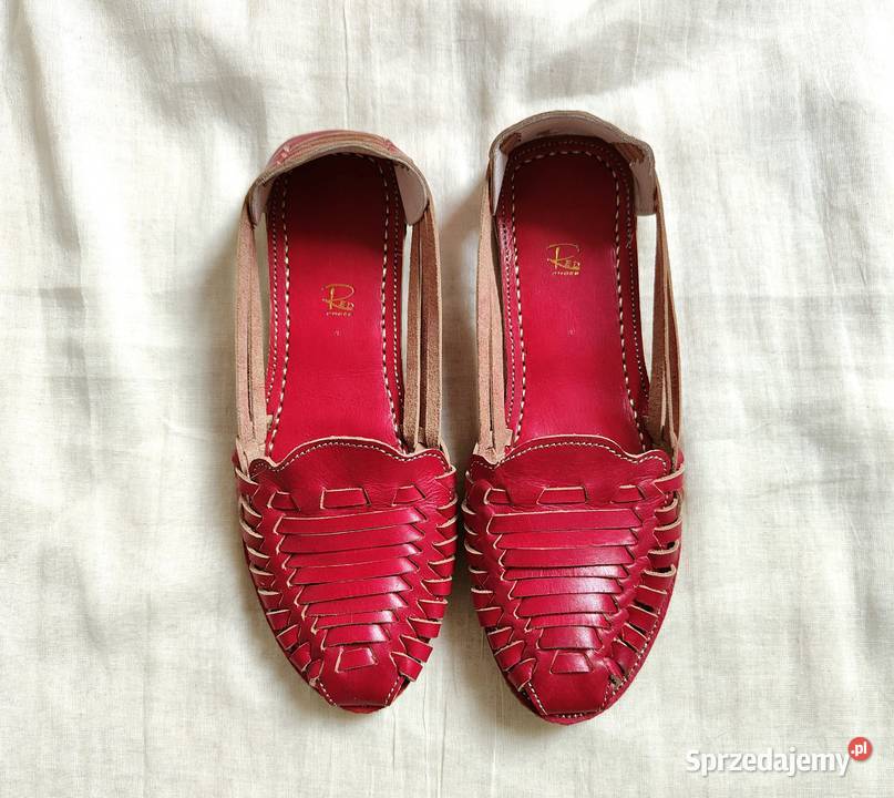 Czerwone skórzane buty sandały retro paski 40 Moda i Styl Szczecin