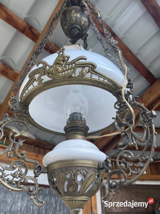 Stara lampa naftowa żyrandol mosiądz porcelana dolnośląskie Bystrzyca Kłodzka sprzedam
