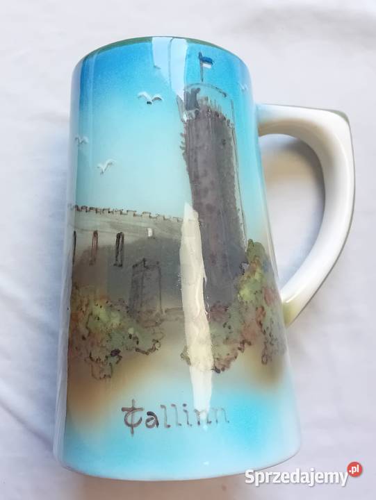 Ceramiczny kufel pamiątka z Tallina pojemność 1 Porcelana i szkło
