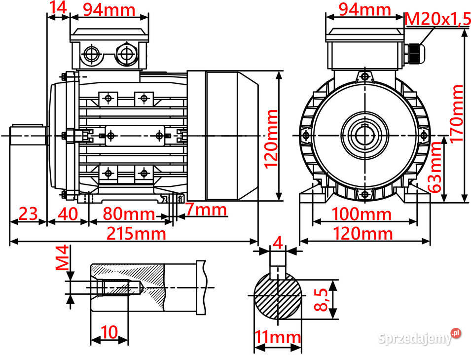 Silnik Łapowy B3 018kW 230V 1365 obr W11 3FAZOWY Części zamienne Solec Kujawski