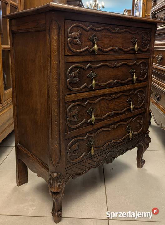 Piękna dębowa bogato zdobiona komoda ludwikowska Dąbrowa Górnicza