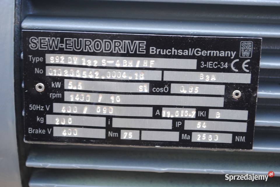 Motoreduktor kątowy 55kw 16obr z hamulcem SEW sprzedam