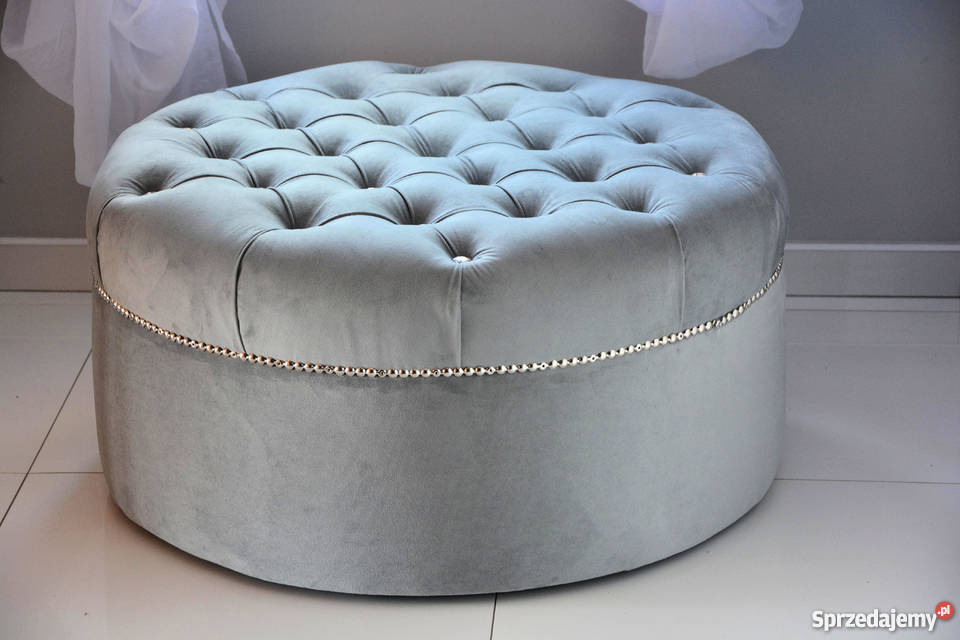 Okrągła Pufa Tapicerowana Kryształki Glamour 80 nowoczesne Łódź sprzedam