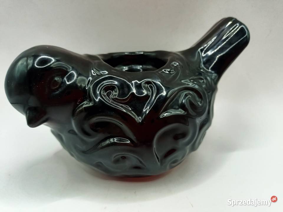 Ceramika czarny ptak świecznik na podgrzewacz Zamość