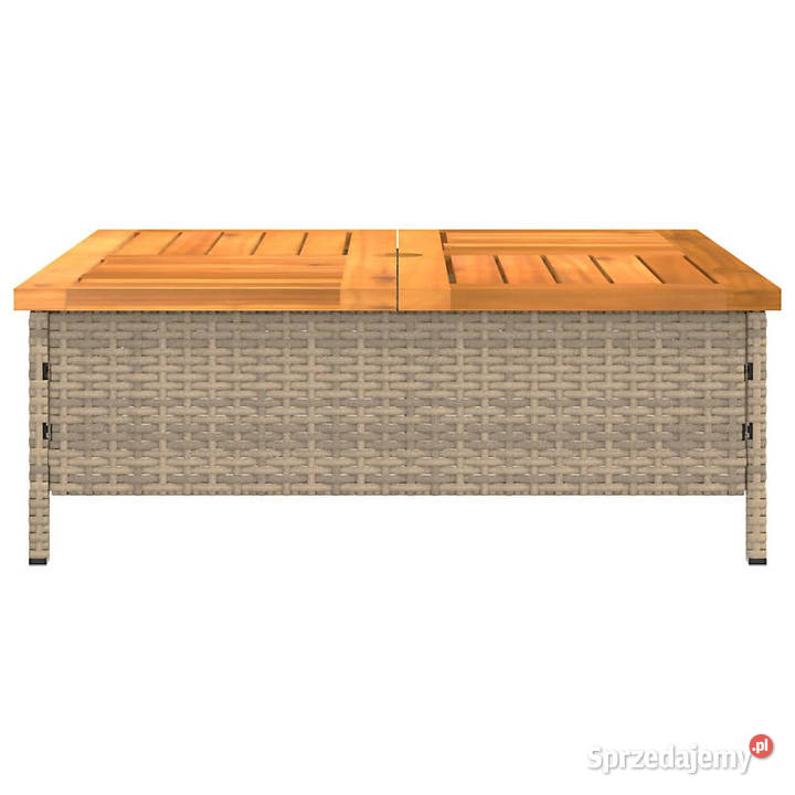 Stolik ogrodowy beżowy 70x70x25 rattan i drewno