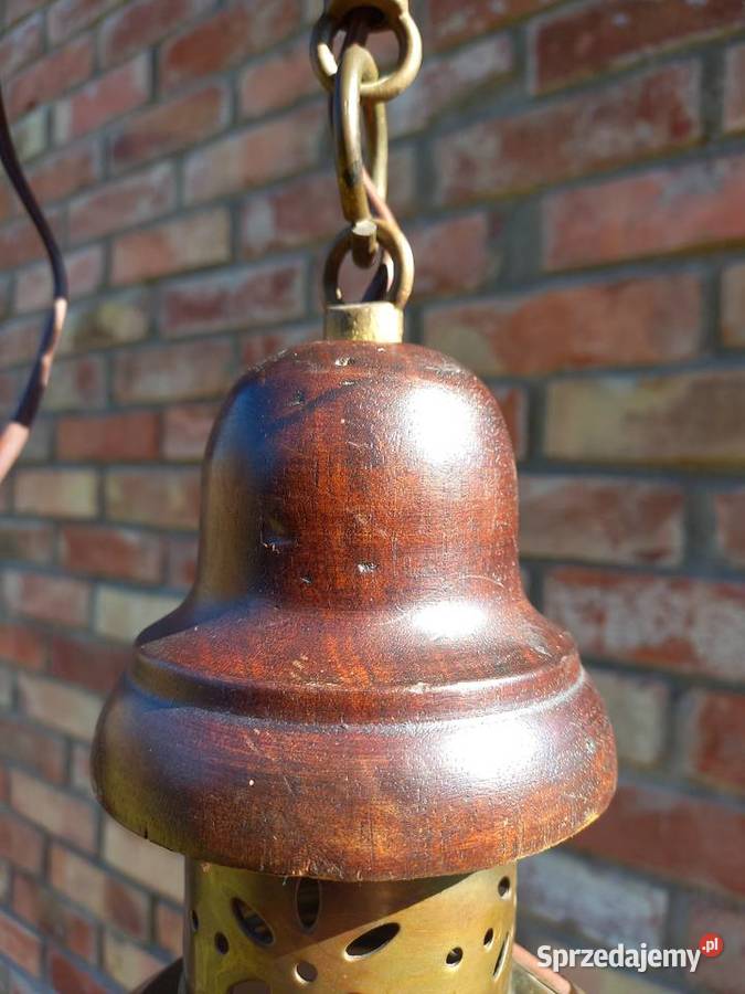 Żyrandol mosiężny metalowy drewniany holenderski Lampy wiszące Gawroniec