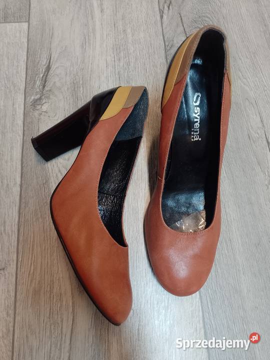 40 Syrena Ekskluzywne Brązowe czółenka biznesowe Moda i Styl Kraków