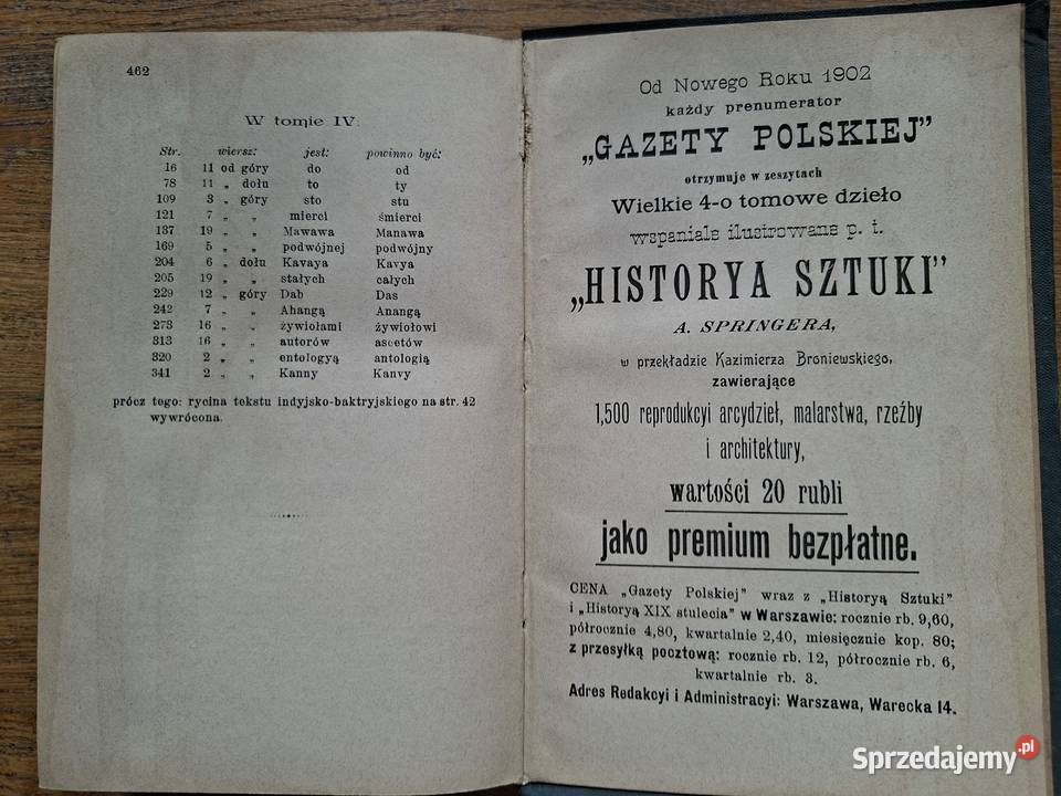 Historya Literatury Indyjskiej JA Święcicki Rok wydania 1901 Kraków