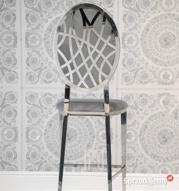 Hoker glamour szary na srebrnych nogach 49cm Hokery Warszawa