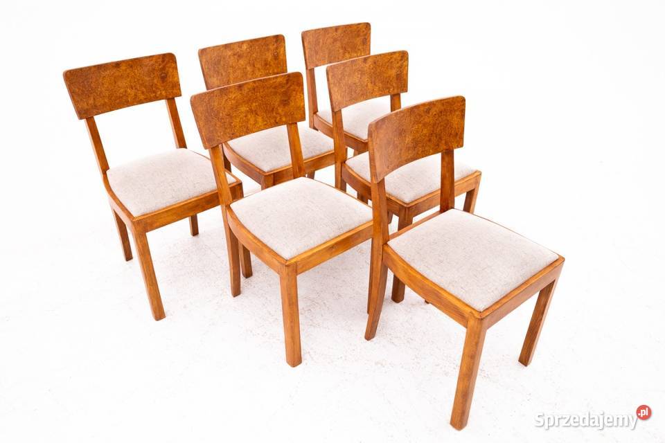 Komplet sześciu krzeseł Art Deco Polska lata 40 Chorzów