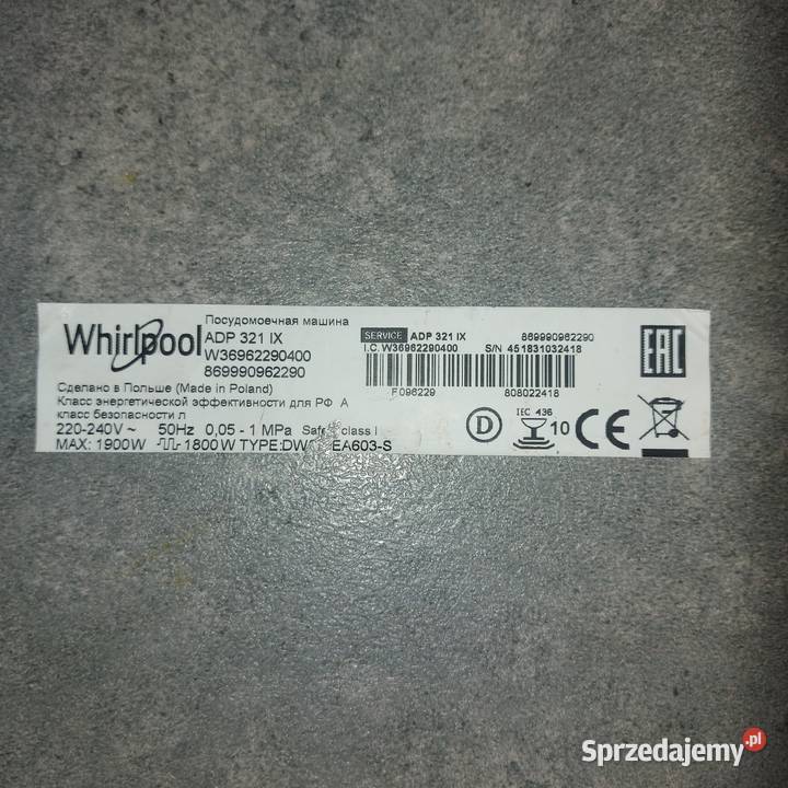 Zmywarka WHIRLPOOL 45 kosz dolny