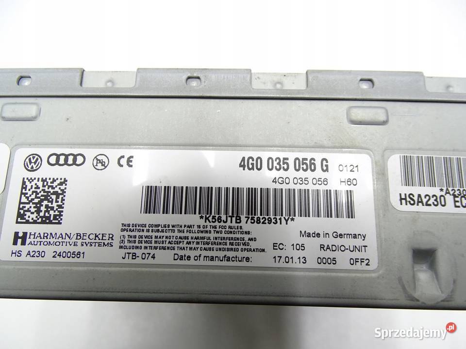 TUNER RADIOWY MODUŁ RADIA 4G0035056G AUDI A4 B8 osobowe