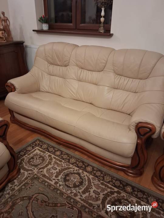 Zestaw kanapa dwa fotele z skóry Boduszewo