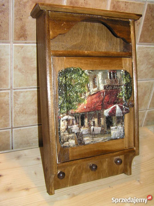 Szafka skrzyneczka na klucze decoupage 3D rękodz wielokolorowy pomorskie Słupsk