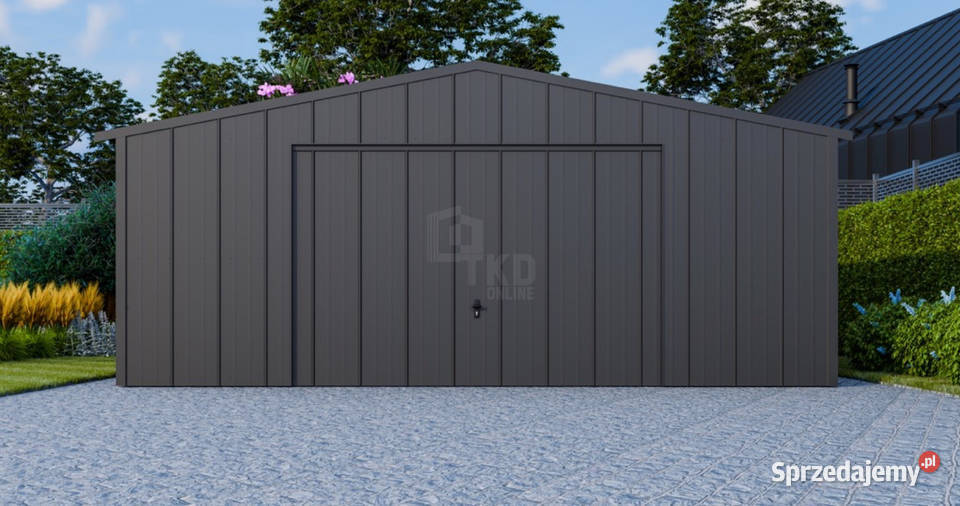 Garaż blaszany 7x6m brama uchylna okno drzwi Sopot