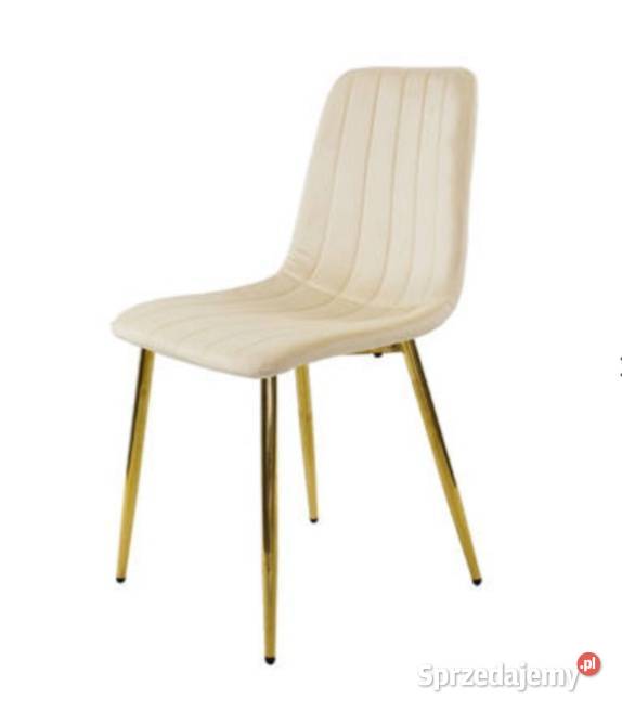 Krzesło welur beżowe złote nóżki chromowane