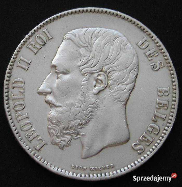 BELGIA 5 FRANKÓW 1870 LEOPOLD II SREBRO Łódź