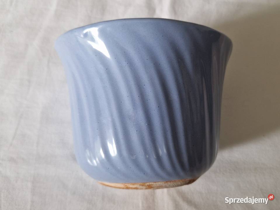 Błękitna ceramiczna doniczka ozdobnie żłobiona mazowieckie Warszawa