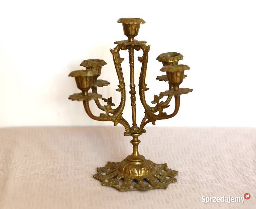 Mosiężny ozdobny świecznik 5 ramienny kandelabr Gdańsk