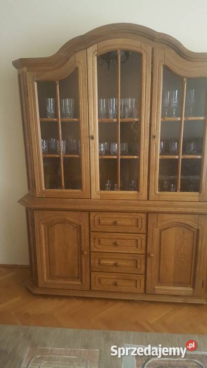 Komplet mebli dąb naturalny ze złotym obiciem