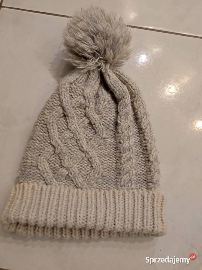 ciepła gruba wełniana dwukolorowa czapka z szary/srebrny Kielce