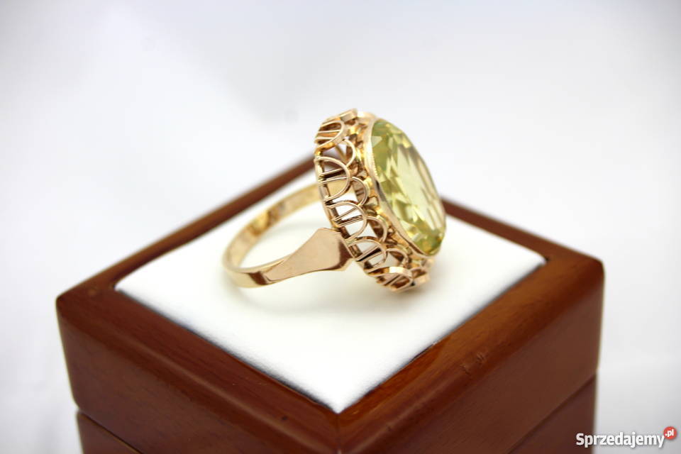 Złoty pierścionek z zielonym spinelem 585 1293 g Poznań