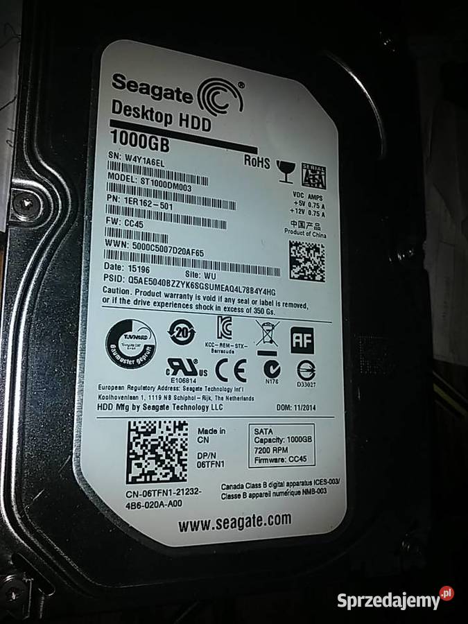 Twardy dysk Seagate 1 T SATA Pojemność 1000 zachodniopomorskie Kołobrzeg