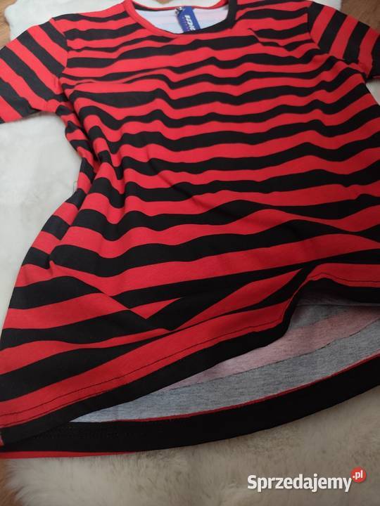 Tshirt czerwono czarne pasy unisex 100 bawełna podlaskie