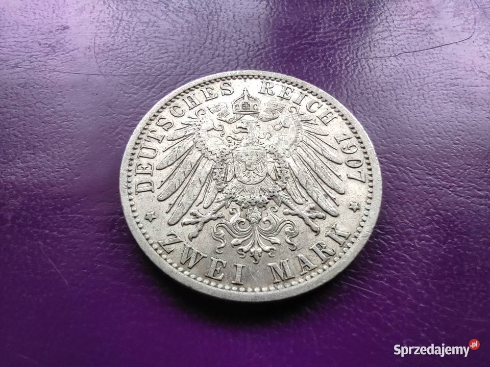 Moneta PRUSY 2 MARKI 1907 A Srebro Piękna Pruszków
