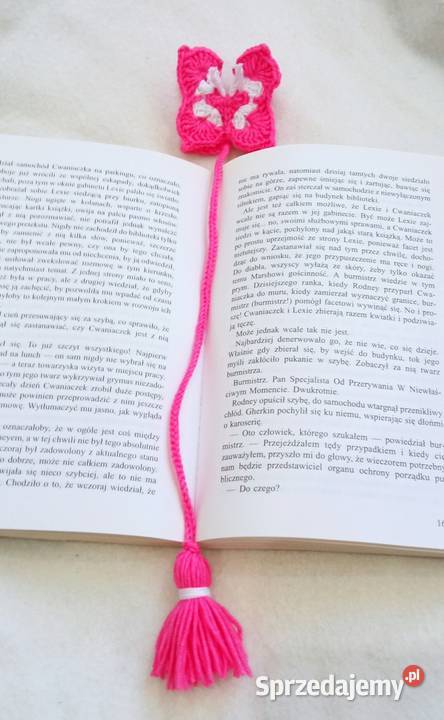 Motylek wykonany na szydełku zakładka do książki Łask sprzedam