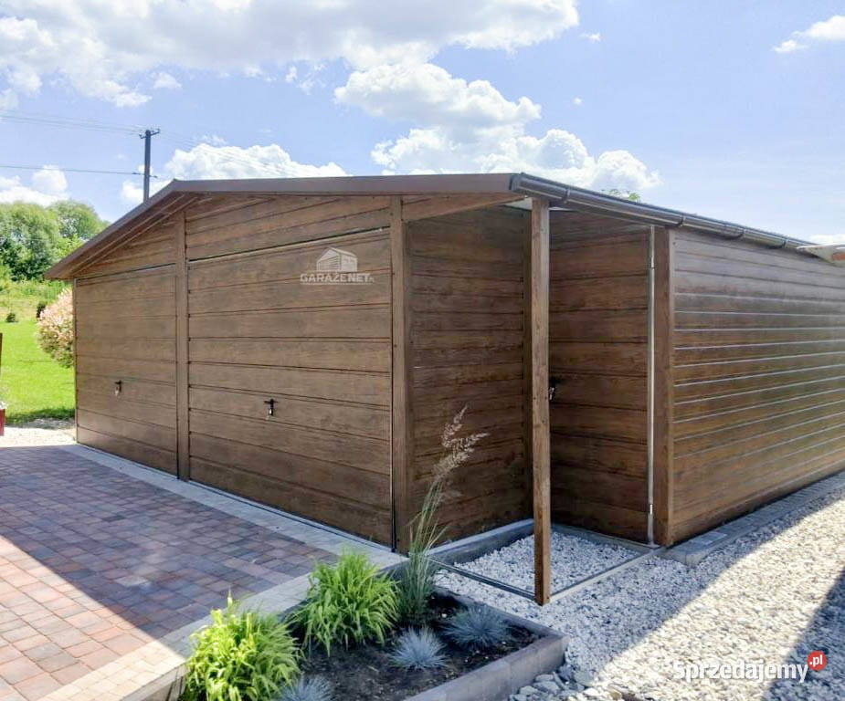 GARAŻ BLASZANY 7m x 7m WNĘKA DWUSPAD 2x BRAMA Domki narzędziowe Łapanów