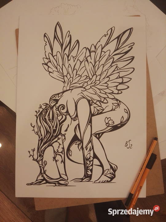 Rysunek roślinny anioł cienkopis blok tech A3