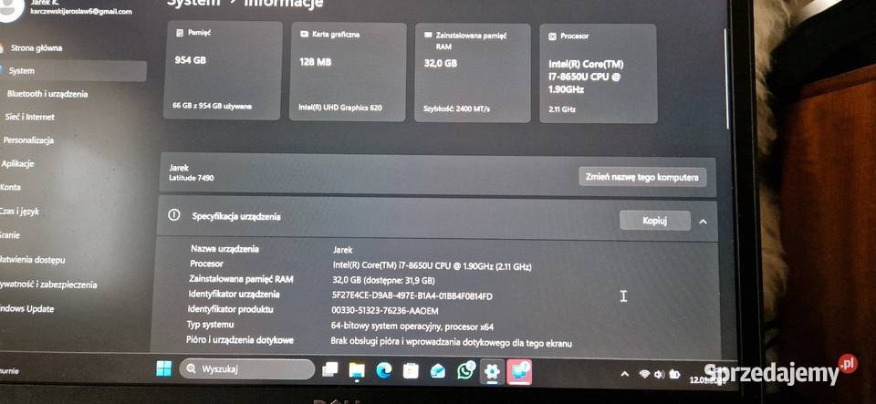 Laptop dell 7490 i7 32gb ram 1000gb ssd mazowieckie