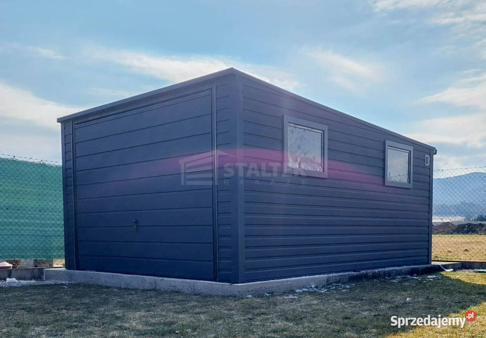 Garaz blaszany 35x5m brama uchylna 2x okno Kłodzko