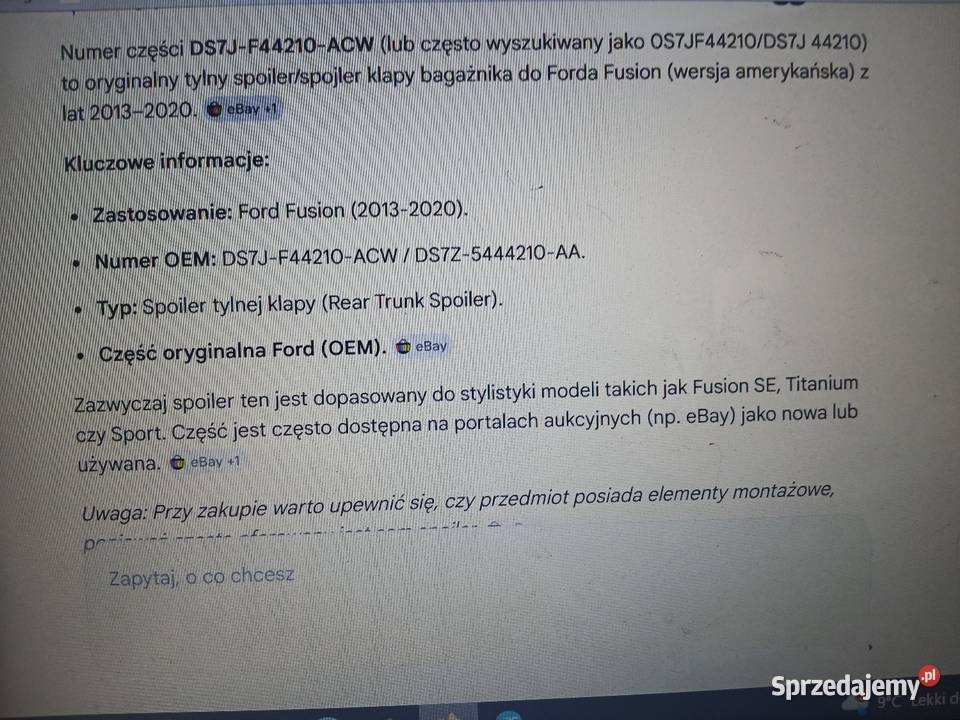 Ford Fusion 20132020 ameryka spojler klapy tyl Rok produkcji 2018 podlaskie Białystok