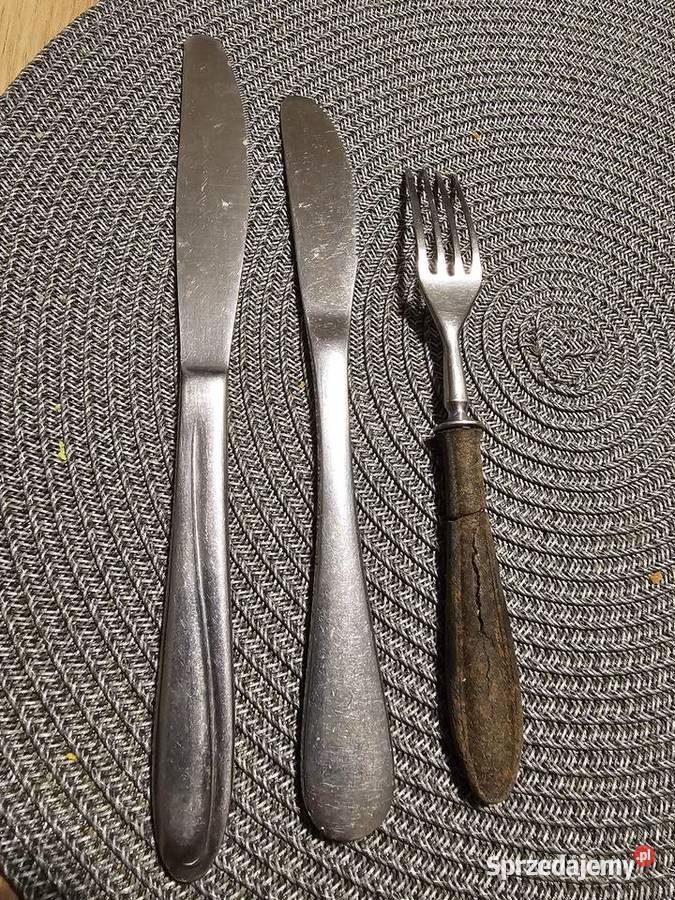 Sztućce 2 noże i widelec z bakelitem Gerlach PRL