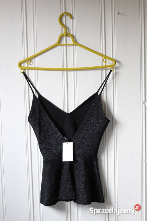Czarny top hm xs 34 błyszczący baskinka dekolt Toruń