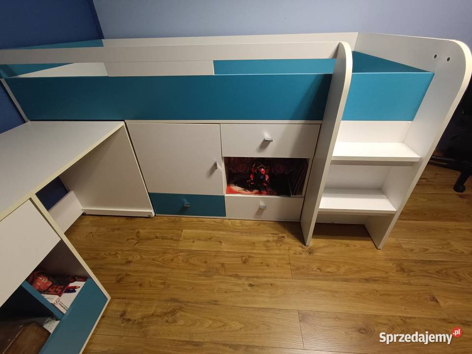 Łóżko Używane Mobi Biało Niebieski dzieci z bazą mazowieckie Ostrołęka