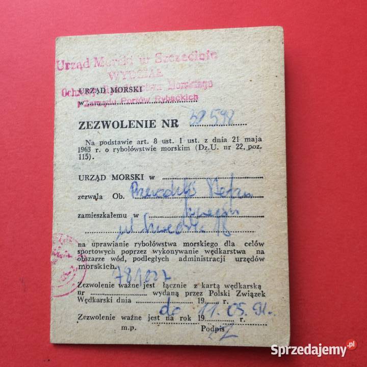 1908 Zezwolenie Na Rybołówstwo Morskie sprzedam