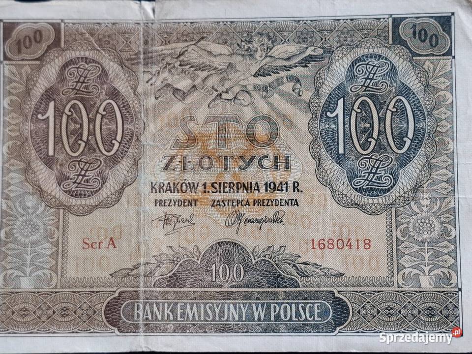 100 z 1941 roku Bank Emisyjny w Polsce Generalna Wejherowo