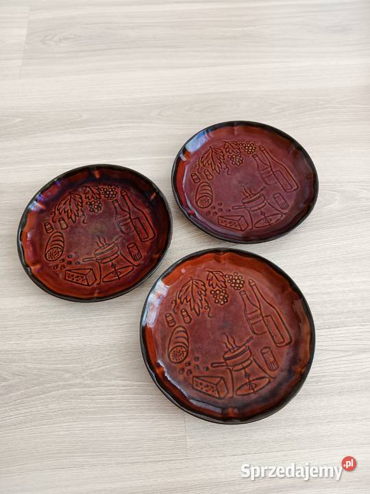 Zestaw brązowych talerzy śniadaniowych porcelit małopolskie Kraków