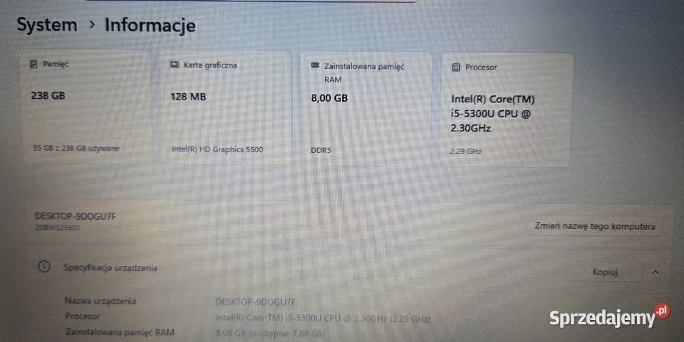 Lenovo ThinkPad T450s i55300U 8GB RAM 256 SSD 2 Rzeszów sprzedam