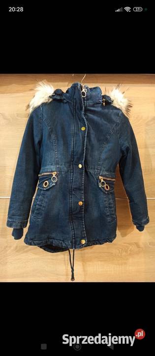 Ciepła KurtkaParka Jeansowa z Futrem i Misiem Zwierzyniec