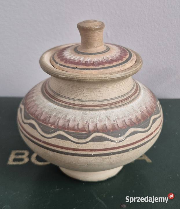 Garnuszek ceramiczny z pokrywką ludowy wzór PRL Porcelana i szkło Gdańsk