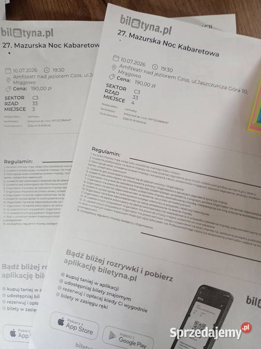 Mam do sprzedania bilety na kabaret w Mrągowie Mrągowo