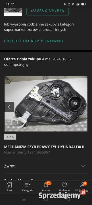 Mechanizm szyby prawy tył Hiunday i30 II świętokrzyskie Komórki