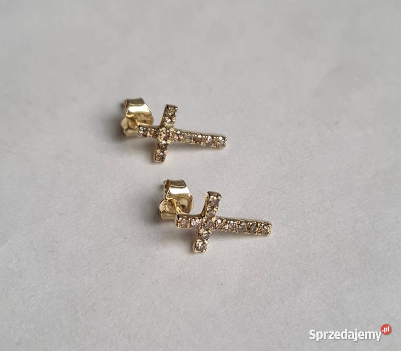 Złote kolczyki z diamentami krzyżyki certyfikat Otwock